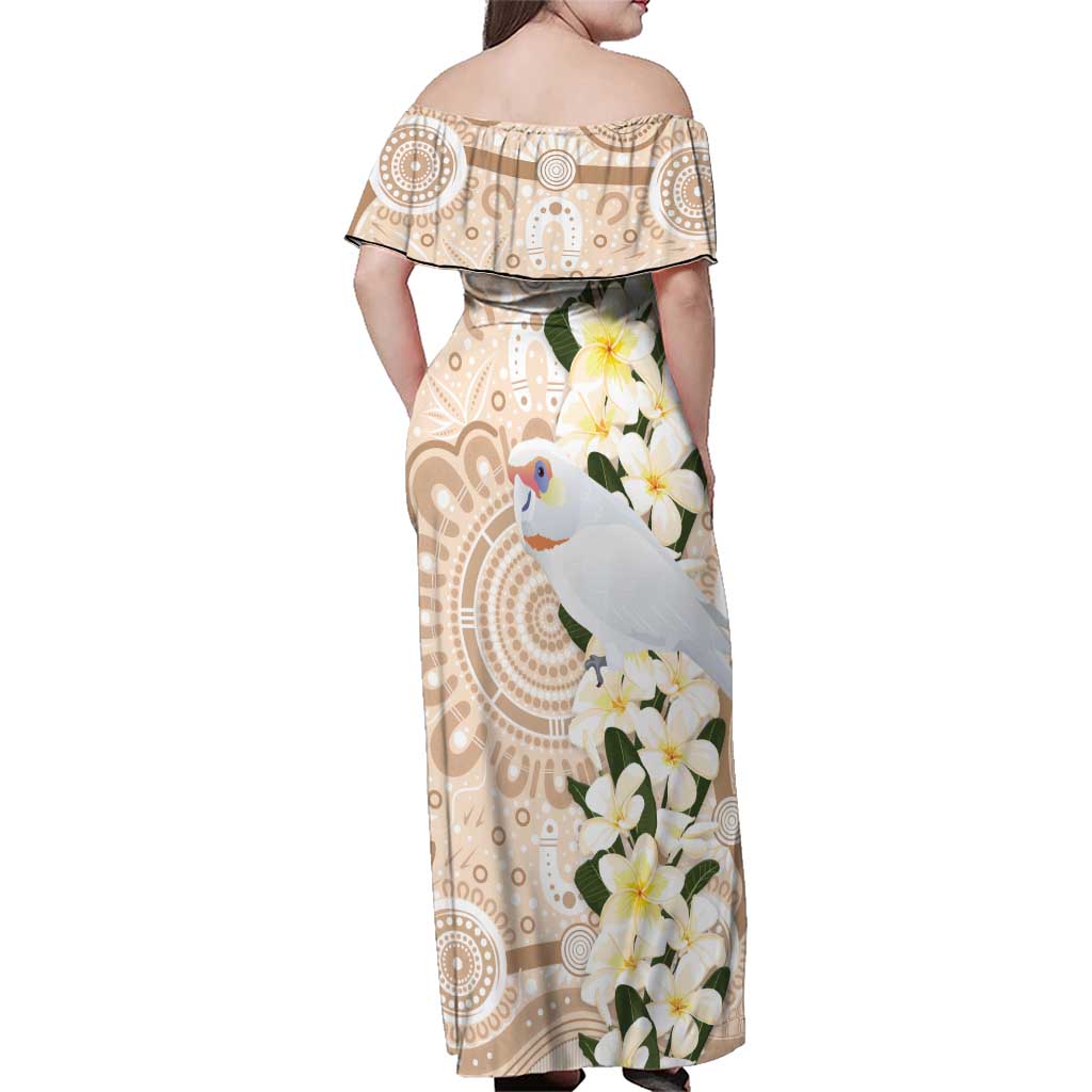 Australia Long-billed Corella Family Matching Off Shoulder Maxi Dress and Hawaiian Shirt Cacatua Tenuirostris Plumeria Aboriginal Art - Aussie Hoodie