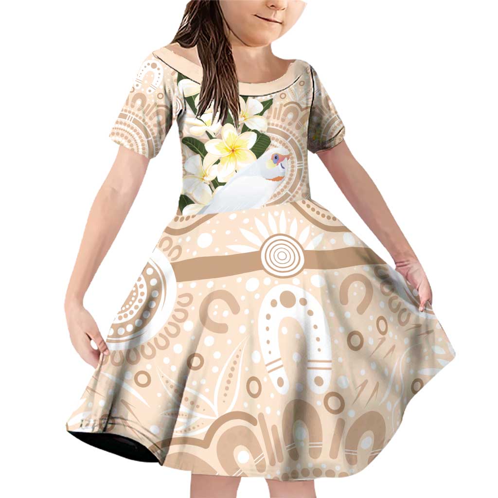 Australia Long-billed Corella Family Matching Off Shoulder Short Dress and Hawaiian Shirt Cacatua Tenuirostris Plumeria Aboriginal Art - Aussie Hoodie