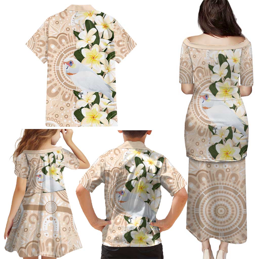 Australia Long-billed Corella Family Matching Puletasi and Hawaiian Shirt Cacatua Tenuirostris Plumeria Aboriginal Art - Aussie Hoodie