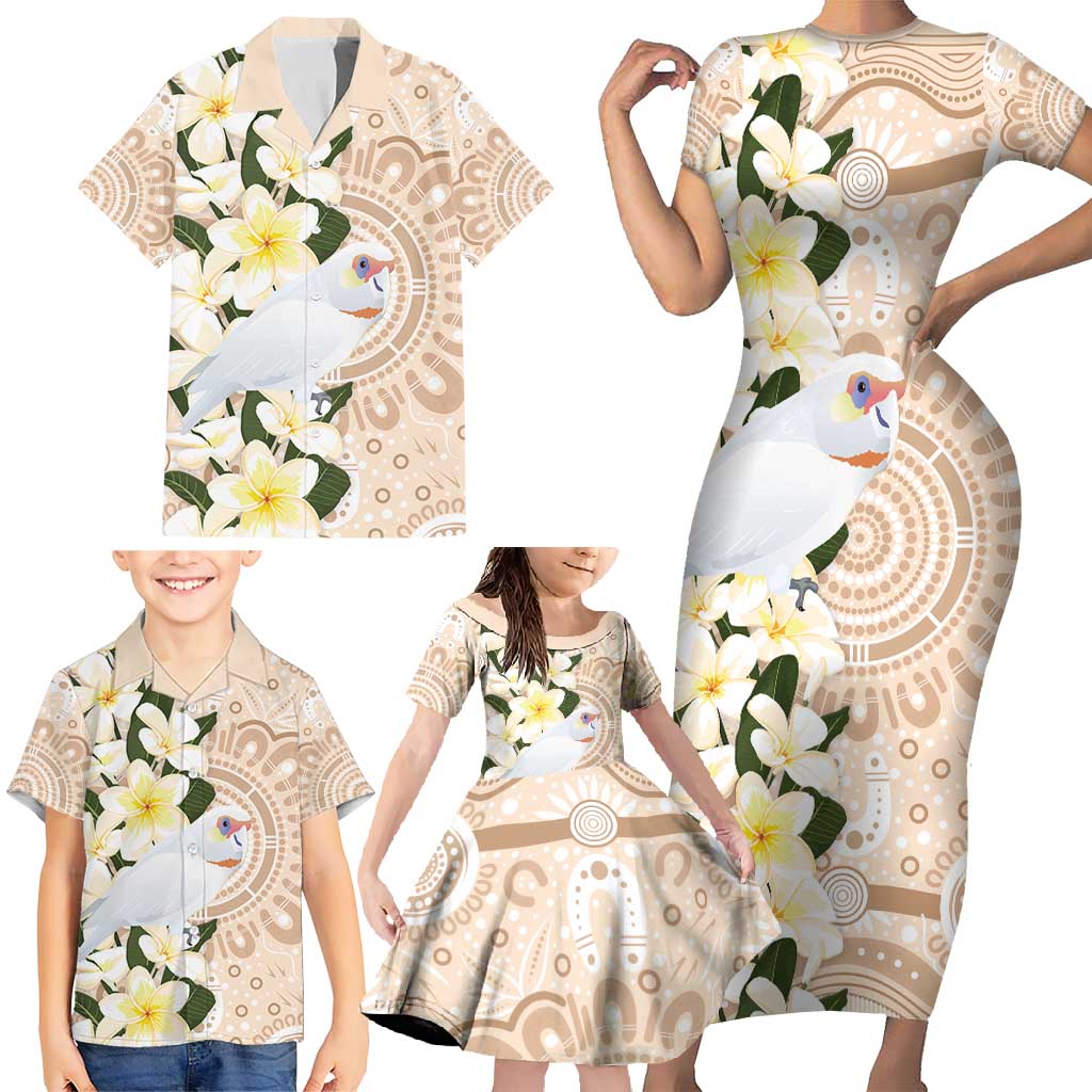 Australia Long-billed Corella Family Matching Short Sleeve Bodycon Dress and Hawaiian Shirt Cacatua Tenuirostris Plumeria Aboriginal Art - Aussie Hoodie