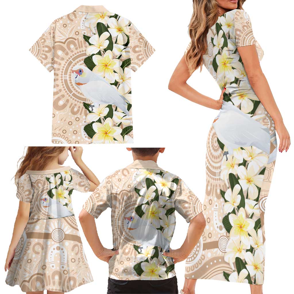 Australia Long-billed Corella Family Matching Short Sleeve Bodycon Dress and Hawaiian Shirt Cacatua Tenuirostris Plumeria Aboriginal Art - Aussie Hoodie