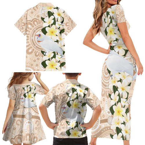 Australia Long-billed Corella Family Matching Short Sleeve Bodycon Dress and Hawaiian Shirt Cacatua Tenuirostris Plumeria Aboriginal Art - Aussie Hoodie
