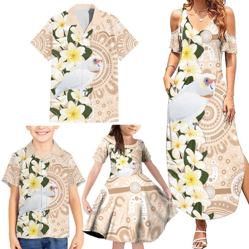 Australia Long-billed Corella Family Matching Summer Maxi Dress and Hawaiian Shirt Cacatua Tenuirostris Plumeria Aboriginal Art - Aussie Hoodie