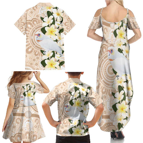 Australia Long-billed Corella Family Matching Summer Maxi Dress and Hawaiian Shirt Cacatua Tenuirostris Plumeria Aboriginal Art - Aussie Hoodie