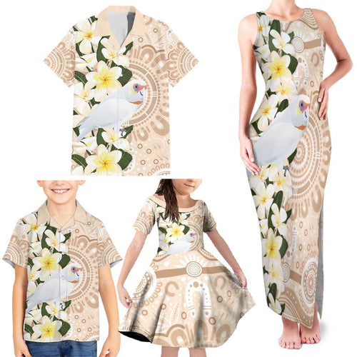 Australia Long-billed Corella Family Matching Tank Maxi Dress and Hawaiian Shirt Cacatua Tenuirostris Plumeria Aboriginal Art - Aussie Hoodie