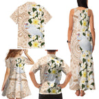 Australia Long-billed Corella Family Matching Tank Maxi Dress and Hawaiian Shirt Cacatua Tenuirostris Plumeria Aboriginal Art - Aussie Hoodie