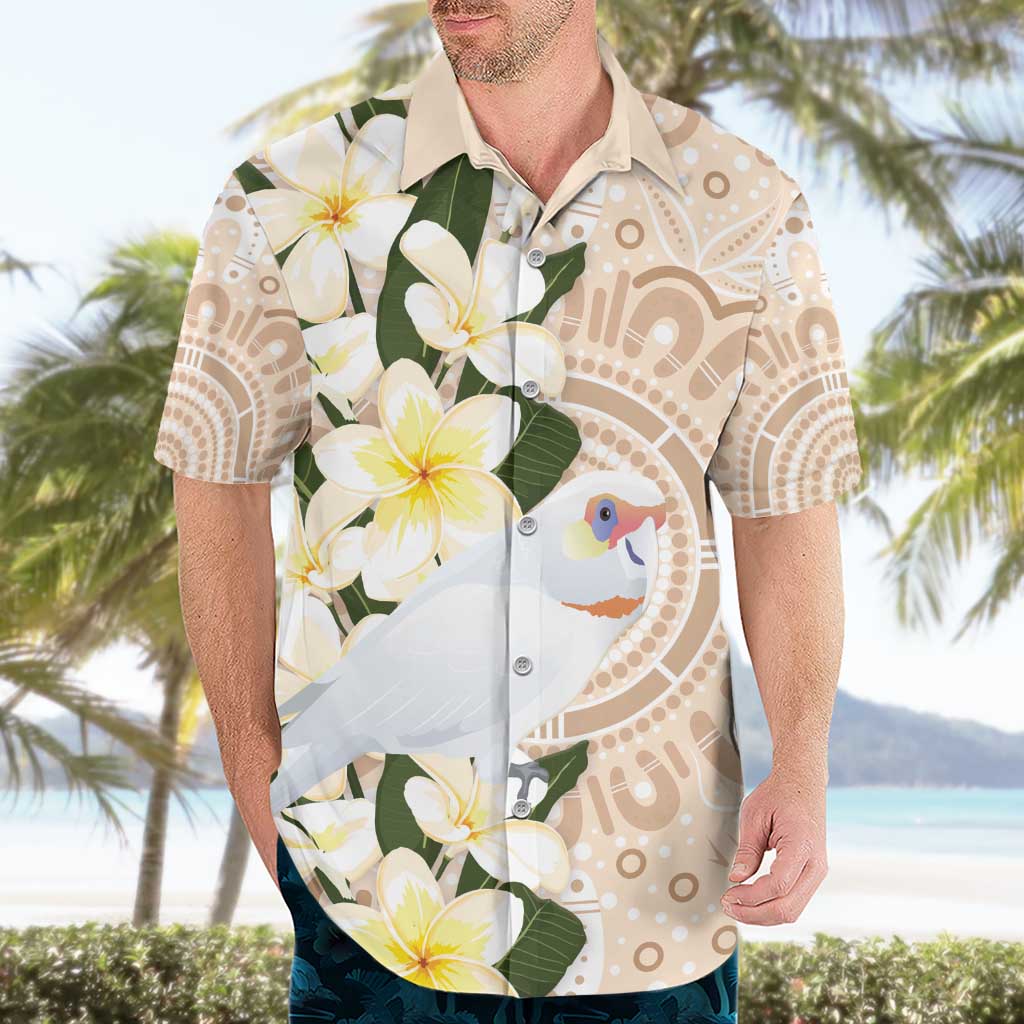 Australia Long-billed Corella Hawaiian Shirt Cacatua Tenuirostris Plumeria Aboriginal Art - Aussie Hoodie