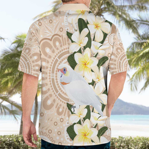 Australia Long-billed Corella Hawaiian Shirt Cacatua Tenuirostris Plumeria Aboriginal Art - Aussie Hoodie