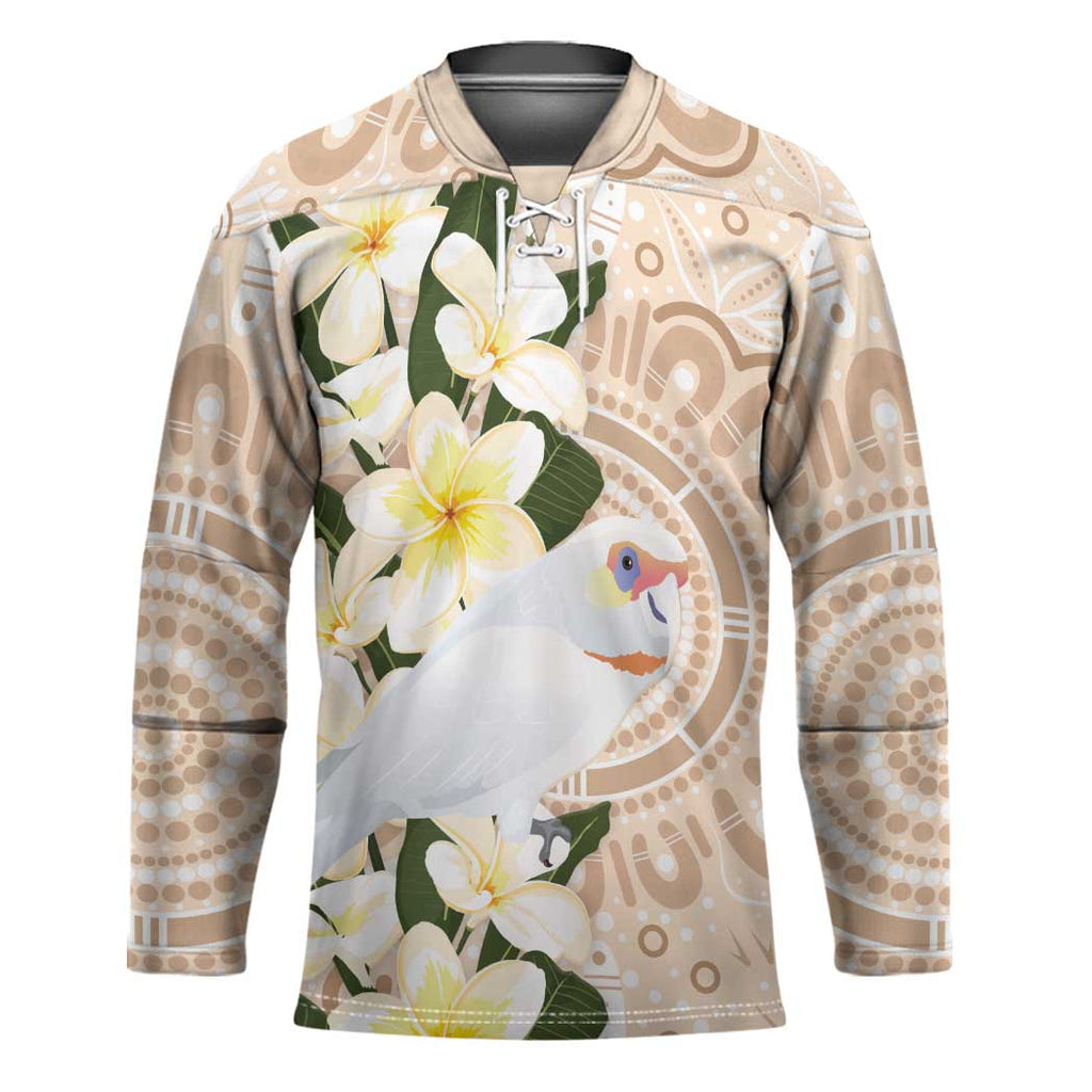 Australia Long-billed Corella Hockey Jersey Cacatua Tenuirostris Plumeria Aboriginal Art - Aussie Hoodie