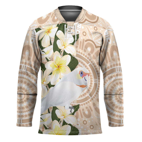 Australia Long-billed Corella Hockey Jersey Cacatua Tenuirostris Plumeria Aboriginal Art - Aussie Hoodie