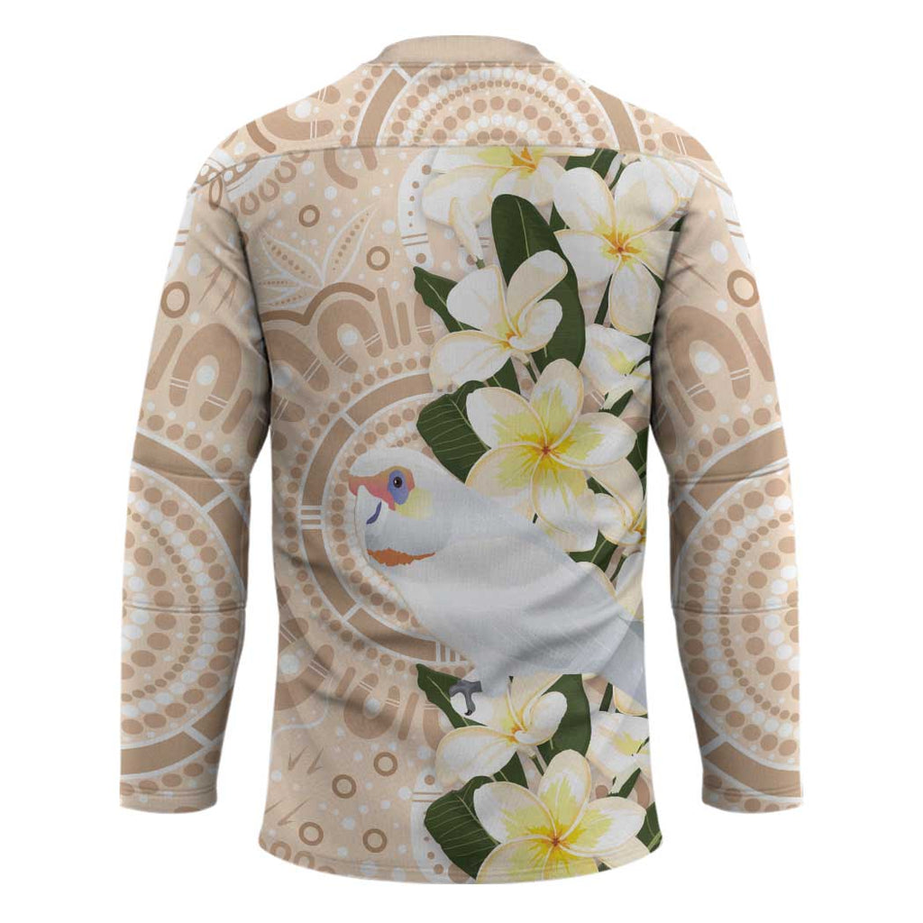 Australia Long-billed Corella Hockey Jersey Cacatua Tenuirostris Plumeria Aboriginal Art - Aussie Hoodie