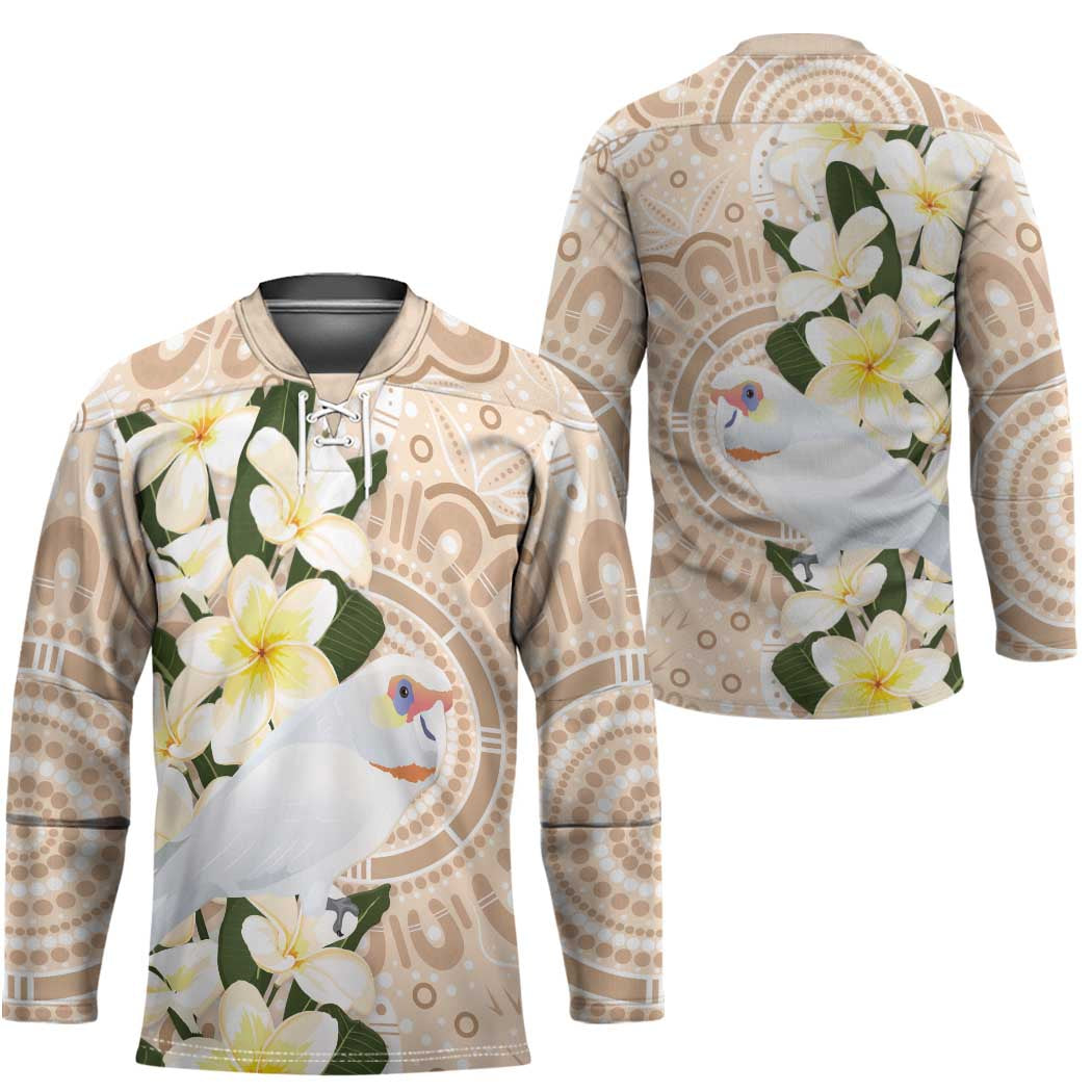 Australia Long-billed Corella Hockey Jersey Cacatua Tenuirostris Plumeria Aboriginal Art - Aussie Hoodie