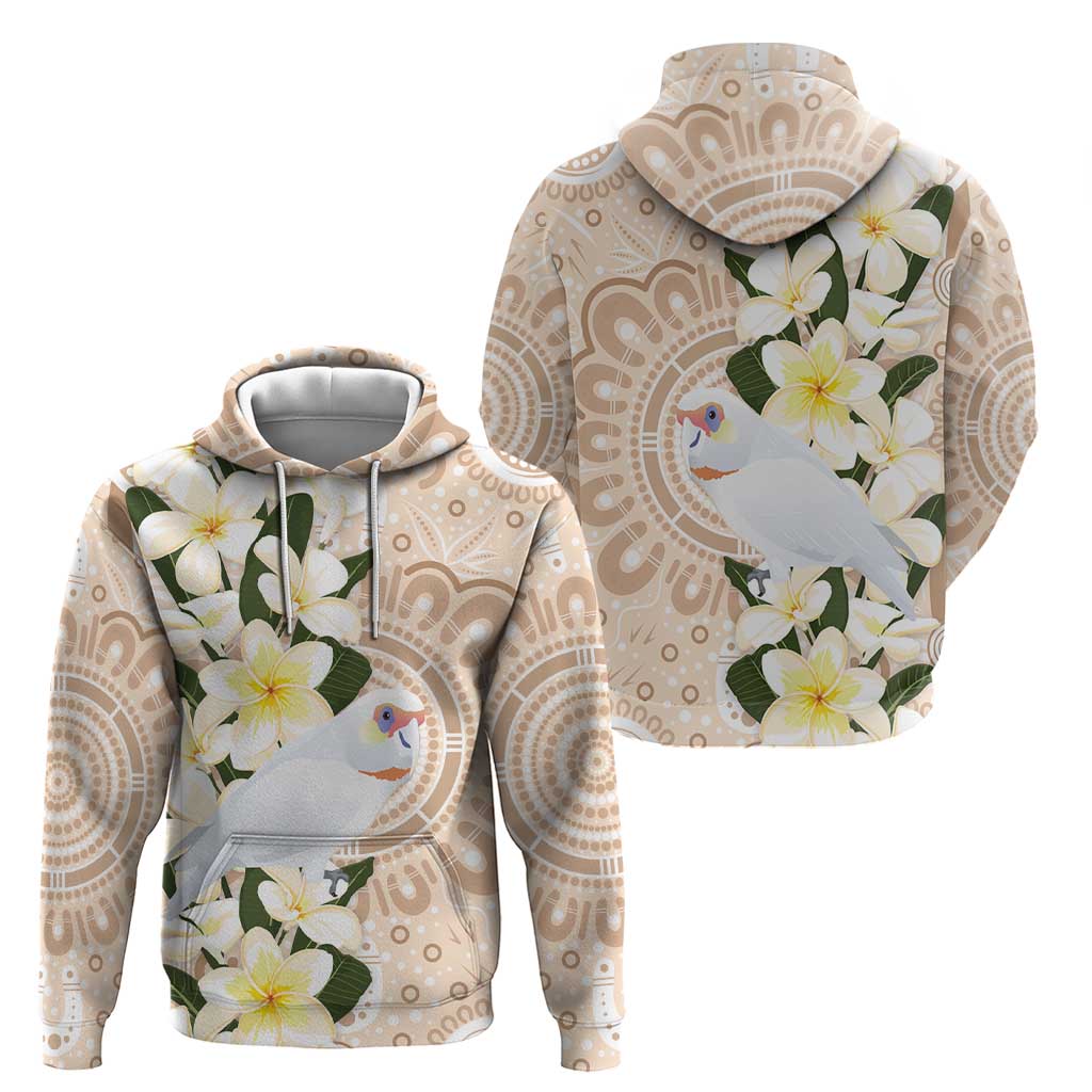 Australia Long-billed Corella Hoodie Cacatua Tenuirostris Plumeria Aboriginal Art - Aussie Hoodie