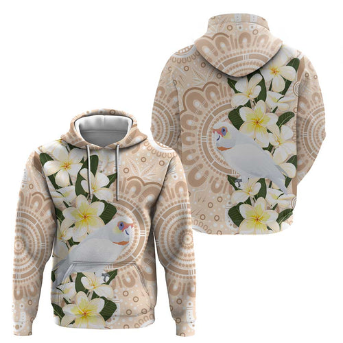 Australia Long-billed Corella Hoodie Cacatua Tenuirostris Plumeria Aboriginal Art - Aussie Hoodie