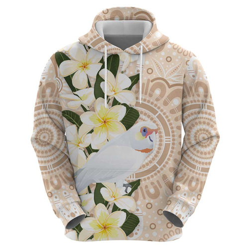 Australia Long-billed Corella Hoodie Cacatua Tenuirostris Plumeria Aboriginal Art - Aussie Hoodie