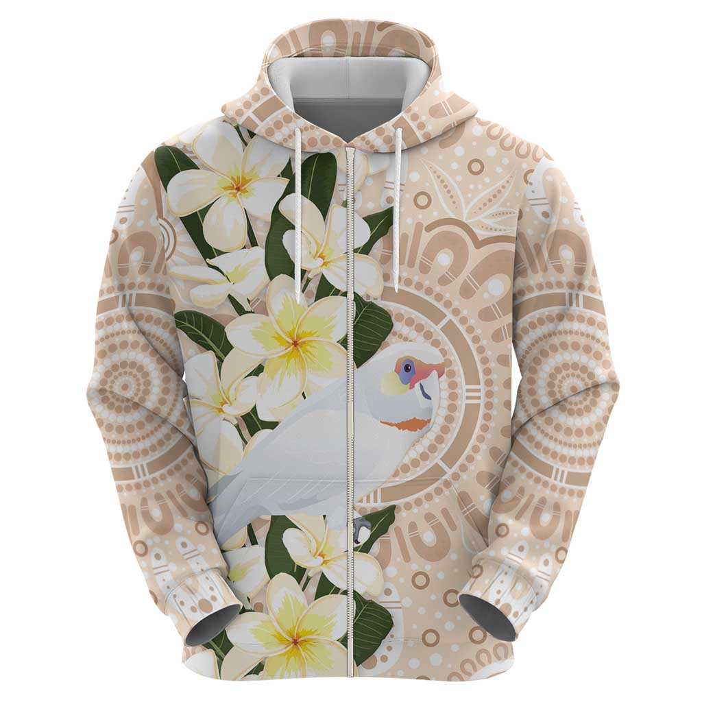 Australia Long-billed Corella Hoodie Cacatua Tenuirostris Plumeria Aboriginal Art - Aussie Hoodie