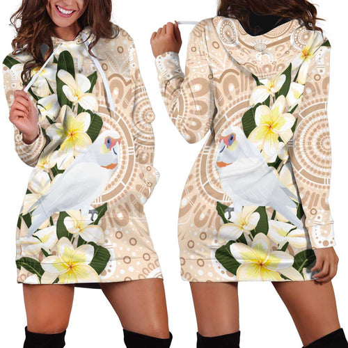 Australia Long-billed Corella Hoodie Dress Cacatua Tenuirostris Plumeria Aboriginal Art - Aussie Hoodie