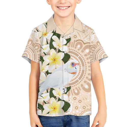 Australia Long-billed Corella Kid Hawaiian Shirt Cacatua Tenuirostris Plumeria Aboriginal Art - Aussie Hoodie