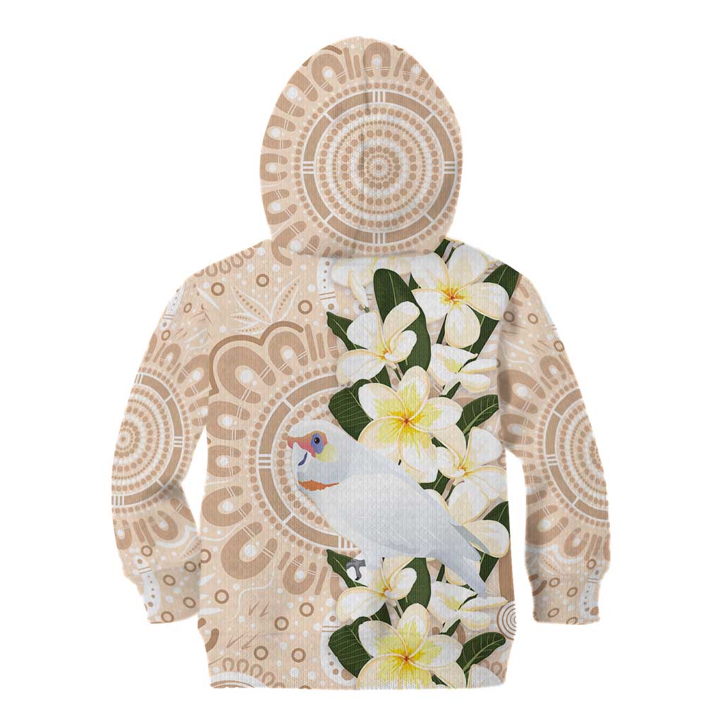 Australia Long-billed Corella Kid Hoodie Cacatua Tenuirostris Plumeria Aboriginal Art - Aussie Hoodie