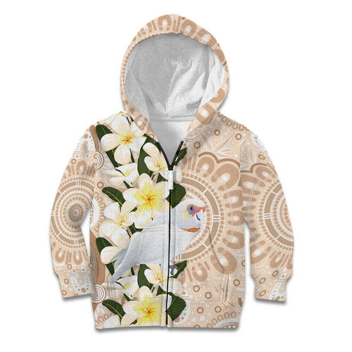 Australia Long-billed Corella Kid Hoodie Cacatua Tenuirostris Plumeria Aboriginal Art - Aussie Hoodie
