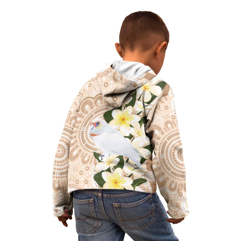 Australia Long-billed Corella Kid Hoodie Cacatua Tenuirostris Plumeria Aboriginal Art - Aussie Hoodie
