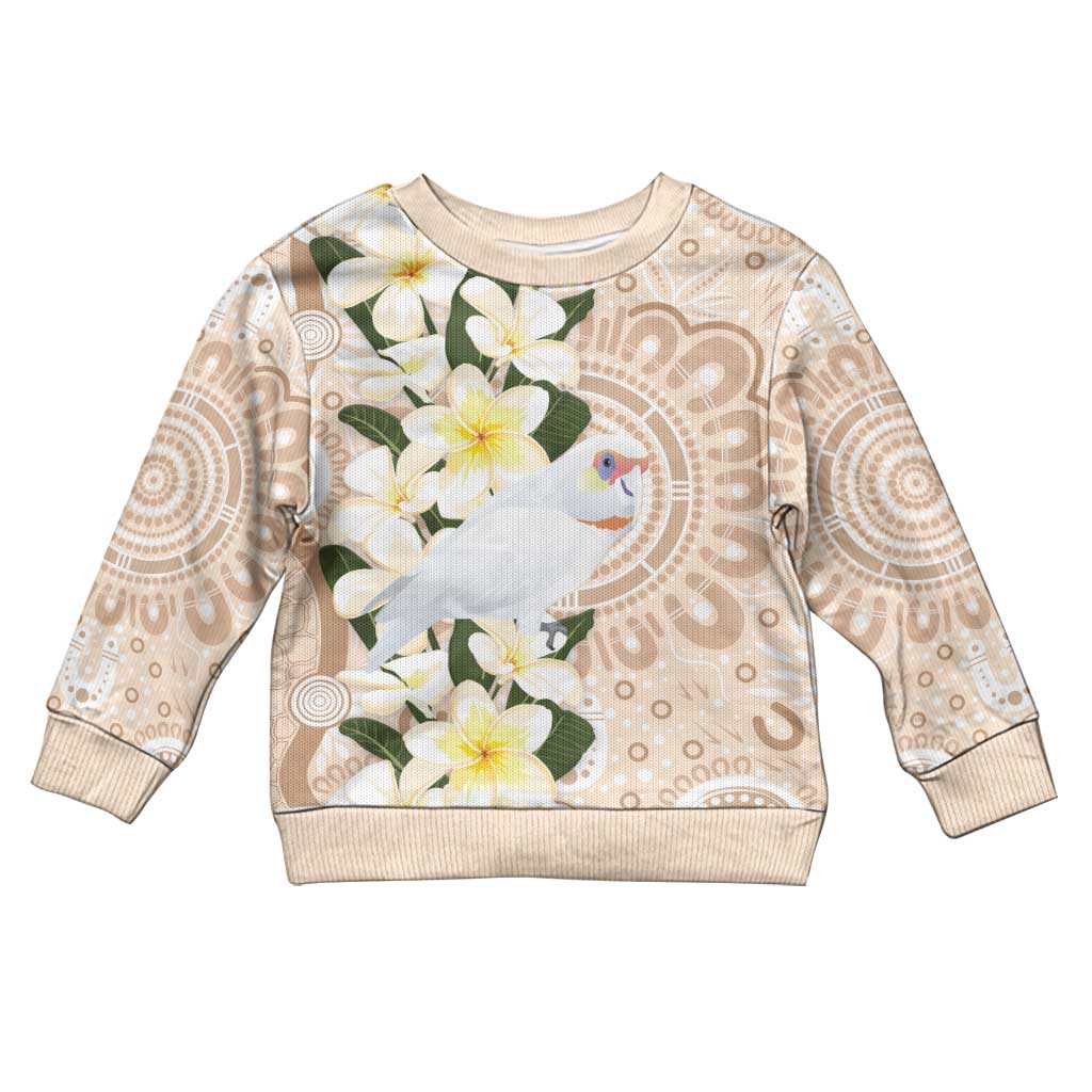 Australia Long-billed Corella Kid Ugly Christmas Sweater Cacatua Tenuirostris Plumeria Aboriginal Art - Aussie Hoodie