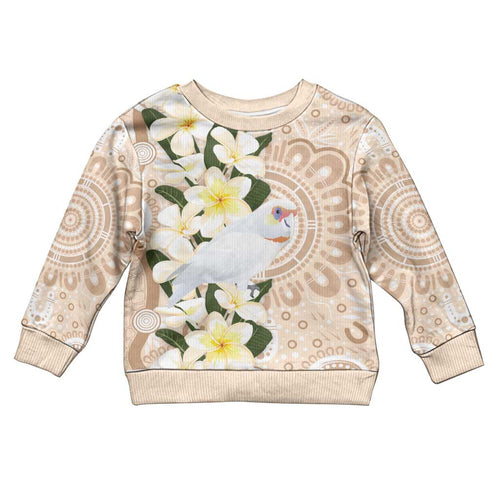 Australia Long-billed Corella Kid Ugly Christmas Sweater Cacatua Tenuirostris Plumeria Aboriginal Art - Aussie Hoodie
