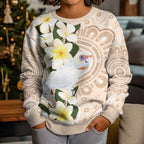 Australia Long-billed Corella Kid Ugly Christmas Sweater Cacatua Tenuirostris Plumeria Aboriginal Art - Aussie Hoodie