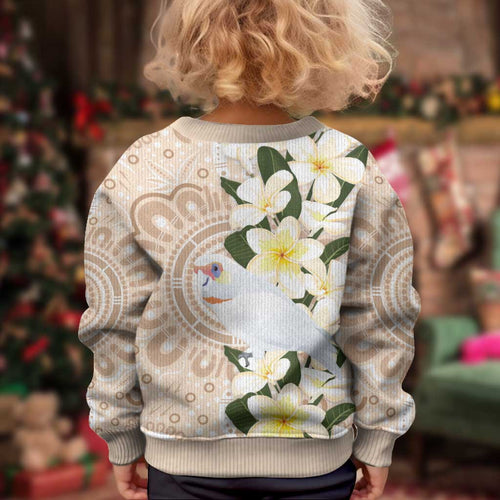 Australia Long-billed Corella Kid Ugly Christmas Sweater Cacatua Tenuirostris Plumeria Aboriginal Art - Aussie Hoodie