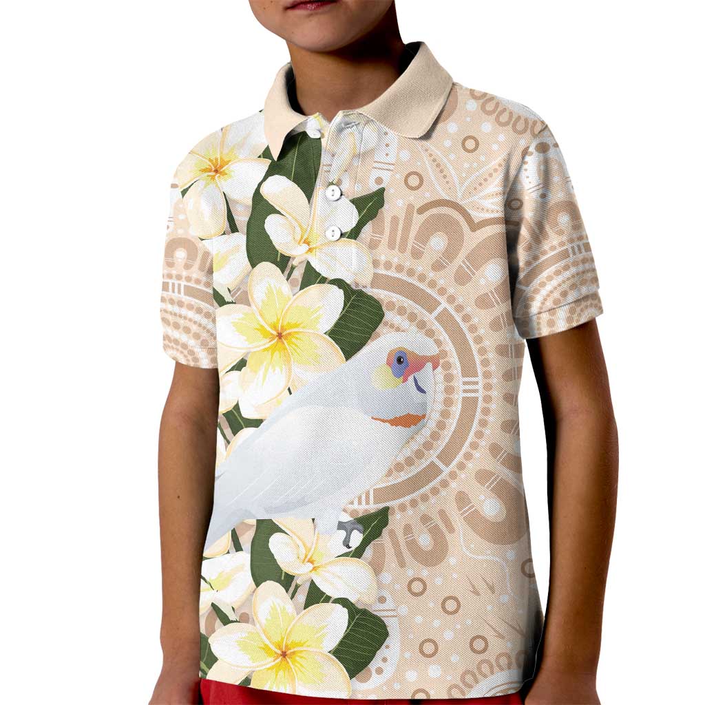 Australia Long-billed Corella Kid Polo Shirt Cacatua Tenuirostris Plumeria Aboriginal Art - Aussie Hoodie