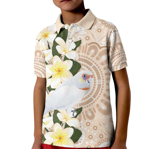 Australia Long-billed Corella Kid Polo Shirt Cacatua Tenuirostris Plumeria Aboriginal Art - Aussie Hoodie