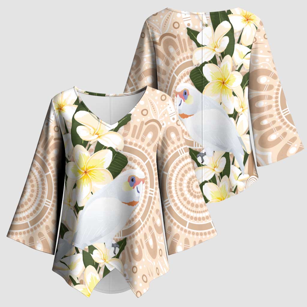 Australia Long-billed Corella Kimono Sleeve Blouse Cacatua Tenuirostris Plumeria Aboriginal Art - Aussie Hoodie