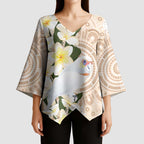Australia Long-billed Corella Kimono Sleeve Blouse Cacatua Tenuirostris Plumeria Aboriginal Art - Aussie Hoodie