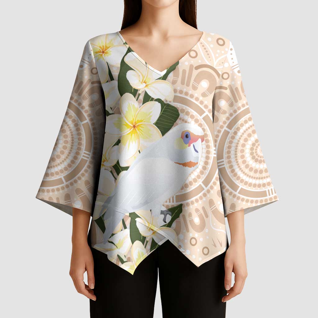Australia Long-billed Corella Kimono Sleeve Blouse Cacatua Tenuirostris Plumeria Aboriginal Art - Aussie Hoodie