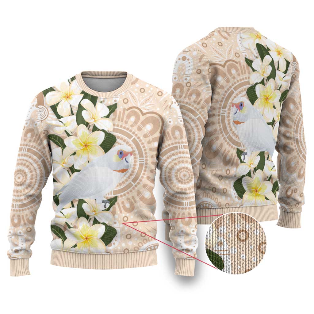 Australia Long-billed Corella Ugly Christmas Sweater Cacatua Tenuirostris Plumeria Aboriginal Art - Aussie Hoodie