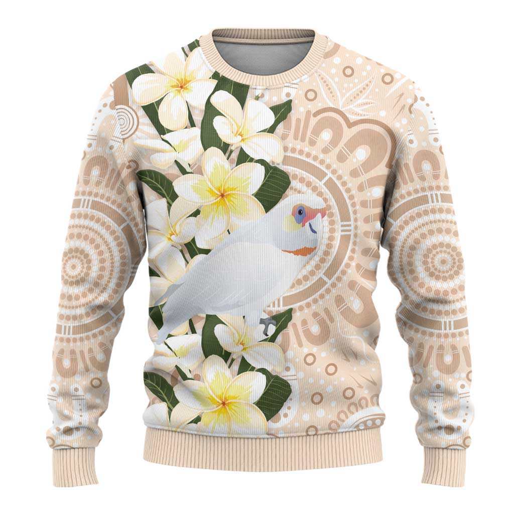 Australia Long-billed Corella Ugly Christmas Sweater Cacatua Tenuirostris Plumeria Aboriginal Art - Aussie Hoodie