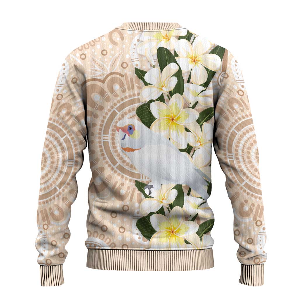 Australia Long-billed Corella Ugly Christmas Sweater Cacatua Tenuirostris Plumeria Aboriginal Art - Aussie Hoodie