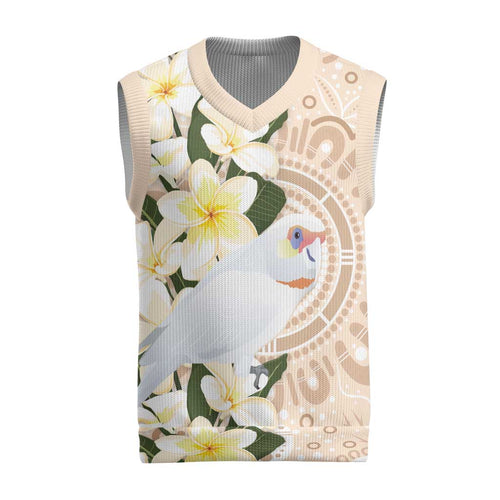 Australia Long-billed Corella Christmas Knitted V-Neck Vest Cacatua Tenuirostris Plumeria Aboriginal Art - Aussie Hoodie