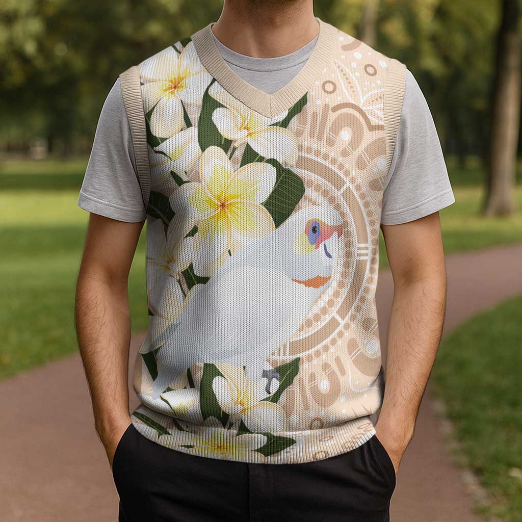 Australia Long-billed Corella Christmas Knitted V-Neck Vest Cacatua Tenuirostris Plumeria Aboriginal Art - Aussie Hoodie