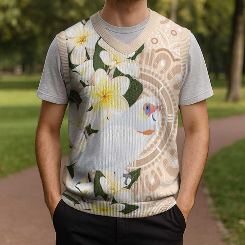 Australia Long-billed Corella Christmas Knitted V-Neck Vest Cacatua Tenuirostris Plumeria Aboriginal Art - Aussie Hoodie