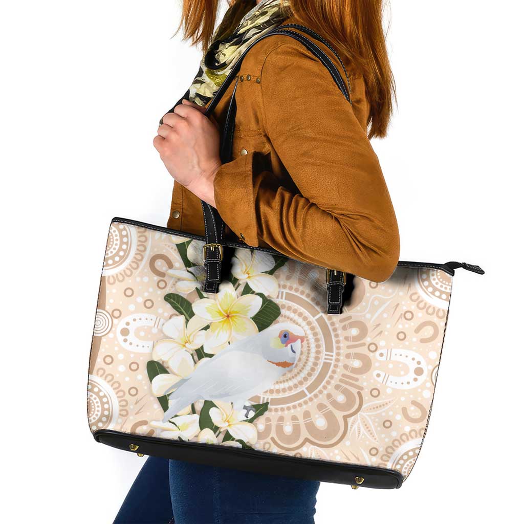 Australia Long-billed Corella Leather Tote Bag Cacatua Tenuirostris Plumeria Aboriginal Art - Aussie Hoodie