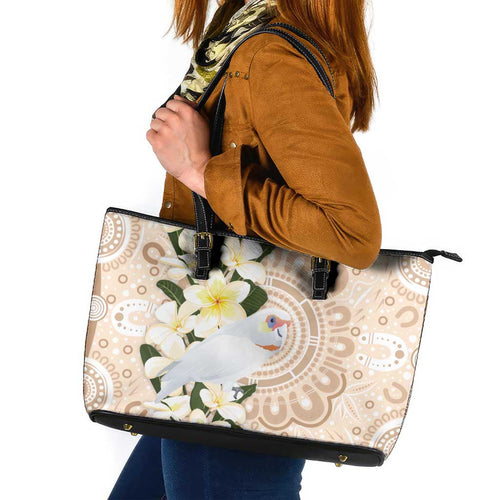 Australia Long-billed Corella Leather Tote Bag Cacatua Tenuirostris Plumeria Aboriginal Art - Aussie Hoodie