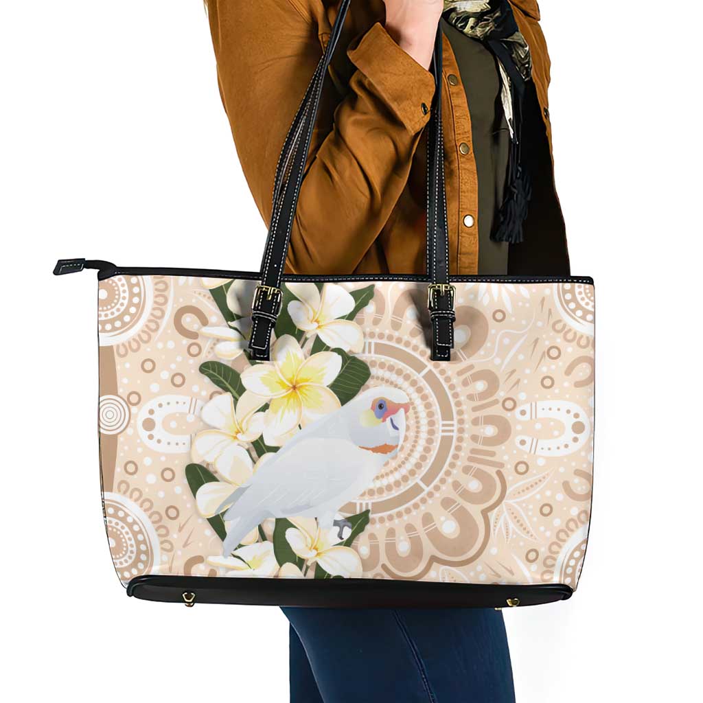 Australia Long-billed Corella Leather Tote Bag Cacatua Tenuirostris Plumeria Aboriginal Art - Aussie Hoodie