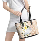 Australia Long-billed Corella Leather Tote Bag Cacatua Tenuirostris Plumeria Aboriginal Art - Aussie Hoodie