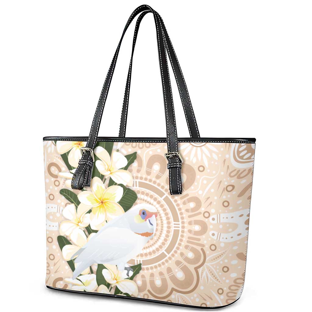 Australia Long-billed Corella Leather Tote Bag Cacatua Tenuirostris Plumeria Aboriginal Art - Aussie Hoodie
