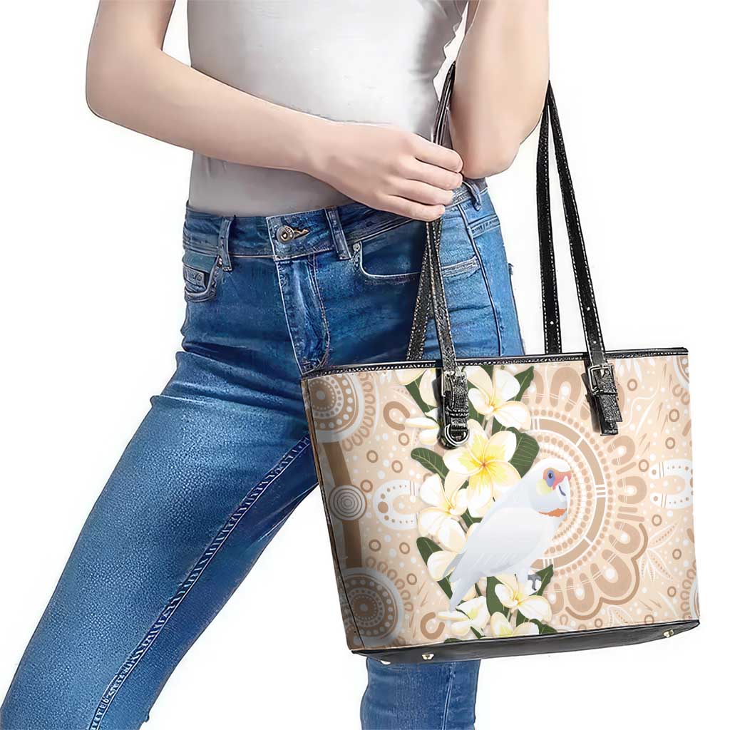Australia Long-billed Corella Leather Tote Bag Cacatua Tenuirostris Plumeria Aboriginal Art - Aussie Hoodie