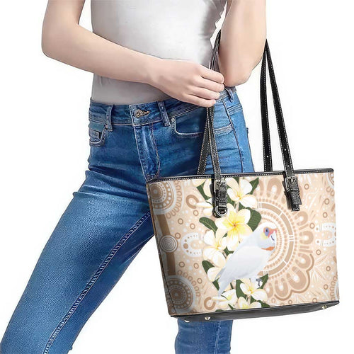 Australia Long-billed Corella Leather Tote Bag Cacatua Tenuirostris Plumeria Aboriginal Art - Aussie Hoodie