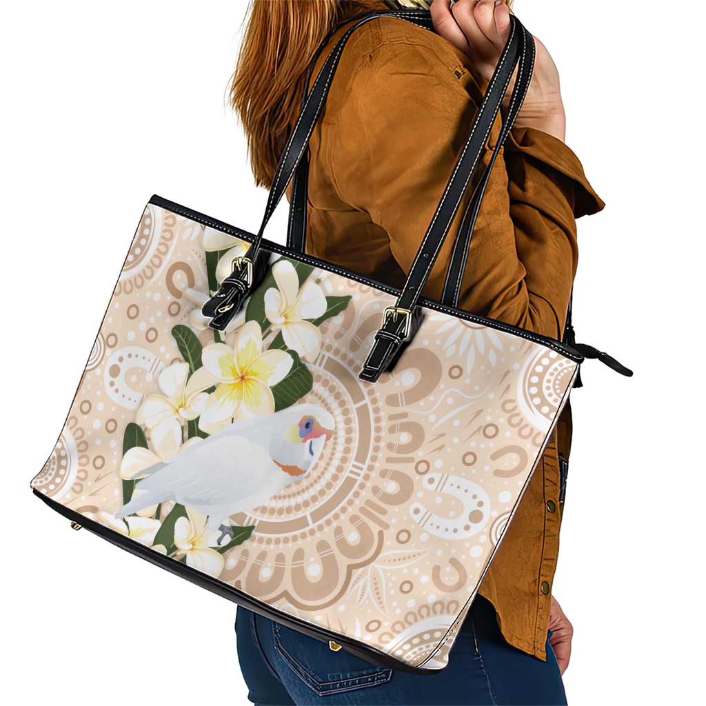 Australia Long-billed Corella Leather Tote Bag Cacatua Tenuirostris Plumeria Aboriginal Art - Aussie Hoodie