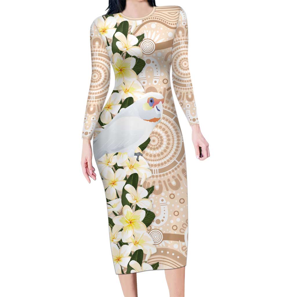Australia Long-billed Corella Long Sleeve Bodycon Dress Cacatua Tenuirostris Plumeria Aboriginal Art - Aussie Hoodie