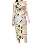 Australia Long-billed Corella Long Sleeve Bodycon Dress Cacatua Tenuirostris Plumeria Aboriginal Art - Aussie Hoodie